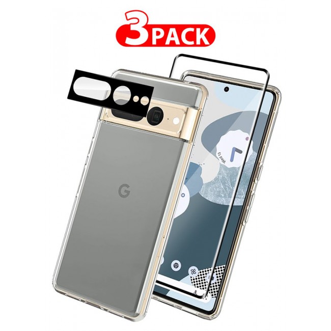 CATANES 3 Packs For Google Pixel 7 Pro TPU Case and Screen Protector and Camera Lens Protector Clear Transparent Shockproof Protective Phone Case Scratch Resistant Cover