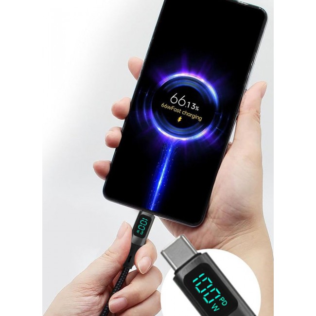 CATANES 100W Fast Charging Cable USB-C to USB-C - Built-in Power Display, PD 3.0 & Durable Braided Design 1M - Black