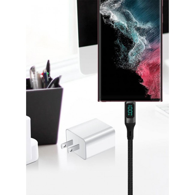 CATANES 100W Fast Charging Cable USB-C to USB-C - Built-in Power Display, PD 3.0 & Durable Braided Design 1M - Black