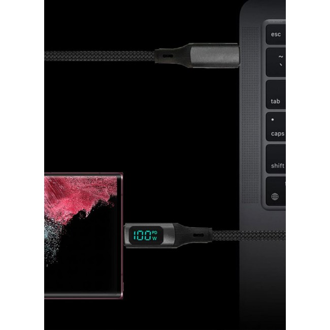 CATANES 100W Fast Charging Cable USB-C to USB-C - Built-in Power Display, PD 3.0 & Durable Braided Design 1M - Black