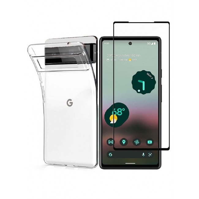 CATANES 2Pack for Pixel 6a Clear Case and Screen Protector 360 Degree Front and Back Protection Shockproof Soft TPU with Anti-Scratch Tempered Glass