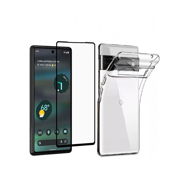 CATANES 2Pack for Pixel 6a Clear Case and Screen Protector 360 Degree Front and Back Protection Shockproof Soft TPU with Anti-Scratch Tempered Glass
