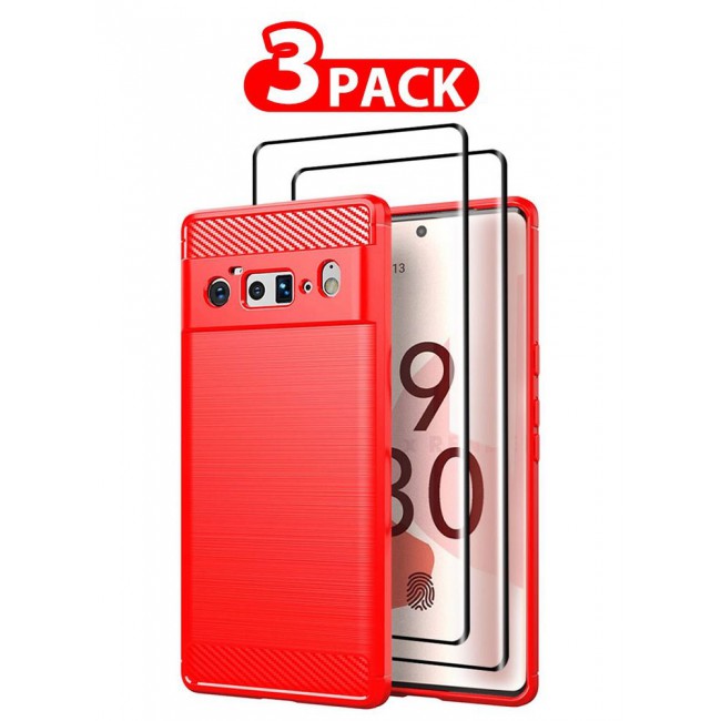CATANES 3 Packs For Google Pixel 6 Pro Case Cover and 2 Screen Protectors Soft TPU Bumper Protective Back Case Red