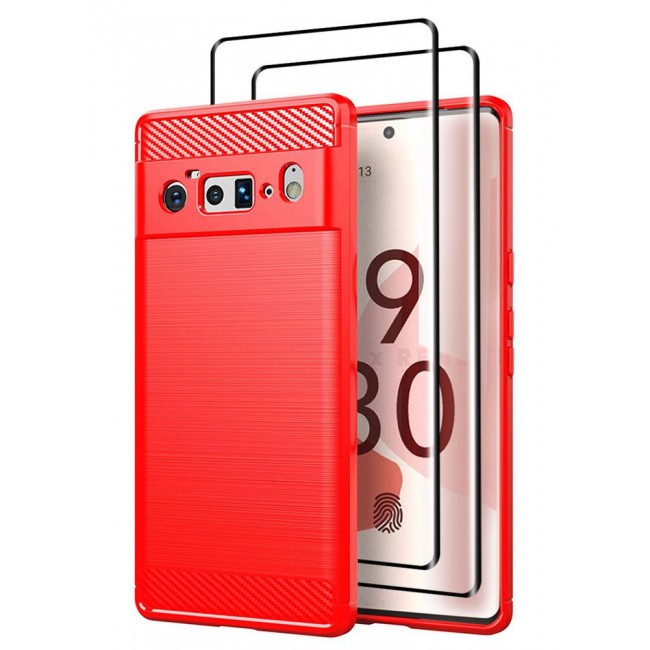 CATANES 3 Packs For Google Pixel 6 Pro Case Cover and 2 Screen Protectors Soft TPU Bumper Protective Back Case Red