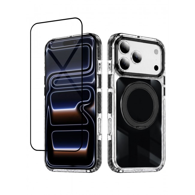 CATANES 2 Pack Magnetic Case For iPhone 17 Pro Max Clear TPU Cover with 360-Degree Rotating Ring Kickstand - Black