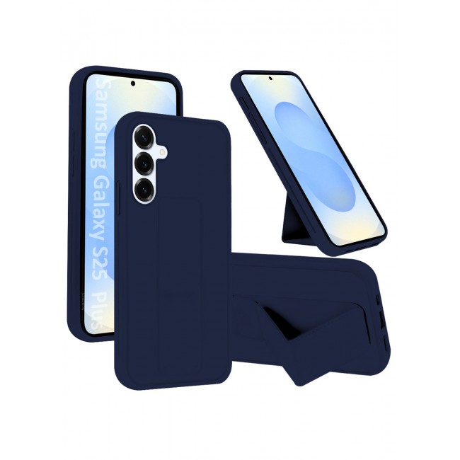 CATANES Galaxy S25 Plus Case Silicone with Stand Function Finger Grip Case Cover Blue