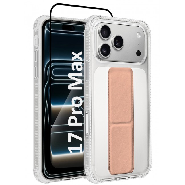 CATANES 2 Packs Finger Grip Clear Case Cover for iPhone 17 Pro Max - Kickstand Car Magnetic Holder Multi-function Protective Two-in-one Case with 3D Screen Protector - Pink