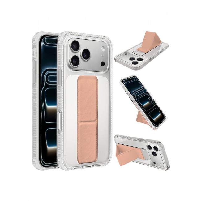 CATANES 2 Packs Finger Grip Clear Case Cover for iPhone 17 Pro Max - Kickstand Car Magnetic Holder Multi-function Protective Two-in-one Case with 3D Screen Protector - Pink