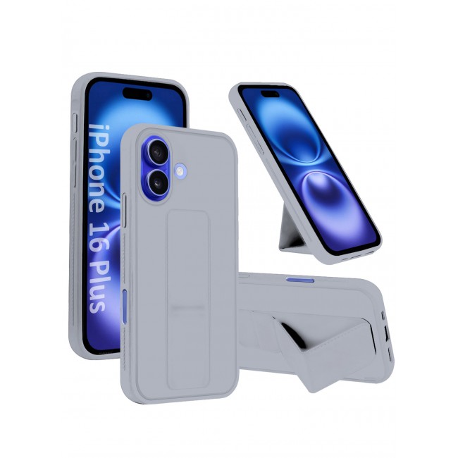 CATANES (for Apple iPhone 16 Plus) Case Premium PU Leather Back Cover with Stand Function Shockproof and Anti Scratch Finger Grip Case Cover / Grey