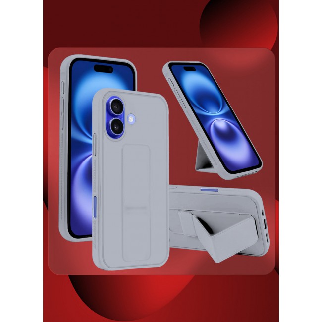 CATANES (for Apple iPhone 16 Plus) Case Premium PU Leather Back Cover with Stand Function Shockproof and Anti Scratch Finger Grip Case Cover / Grey