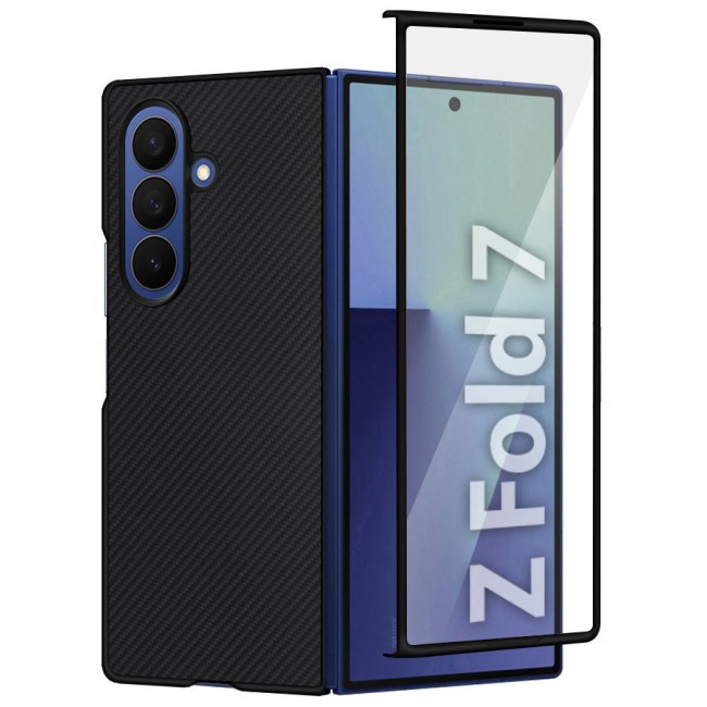 CATANES Case Cover for for Samsung Galaxy Z Fold 7 - Kevlar Bullet Proof Phone Case - Ultra Thin and Light Carbon Fiber Texture Printing Slim Anti-Scratch Phone Cover With Front Built-in Screen Protector - Black