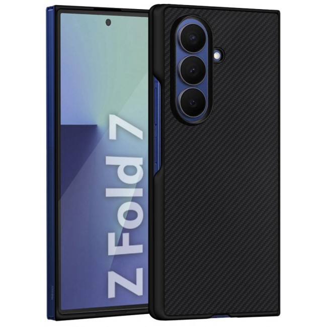 CATANES Case Cover for for Samsung Galaxy Z Fold 7 - Kevlar Bullet Proof Phone Case - Ultra Thin and Light Carbon Fiber Texture Printing Slim Anti-Scratch Phone Cover With Front Built-in Screen Protector - Black