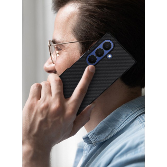 CATANES Case Cover for for Samsung Galaxy Z Fold 7 - Kevlar Bullet Proof Phone Case - Ultra Thin and Light Carbon Fiber Texture Printing Slim Anti-Scratch Phone Cover With Front Built-in Screen Protector - Black