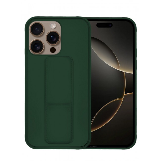 CATANES ( for iPhone 16 Pro ) Case Premium PU Leather Case with Stand Function Shockproof and Anti Scratch Finger Grip Case Cover / Green