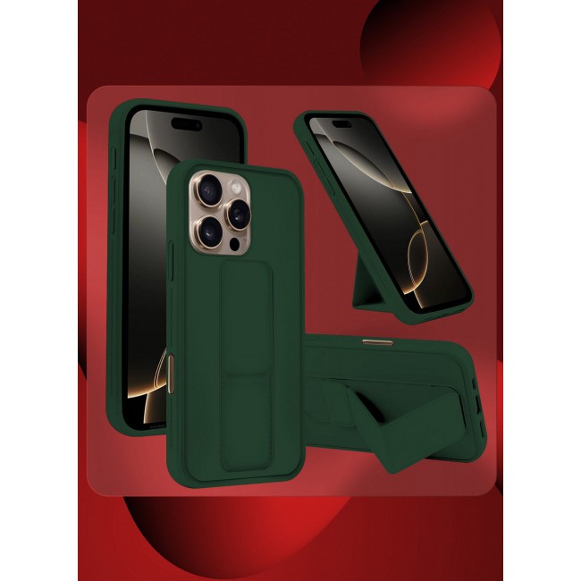 CATANES ( for iPhone 16 Pro ) Case Premium PU Leather Case with Stand Function Shockproof and Anti Scratch Finger Grip Case Cover / Green