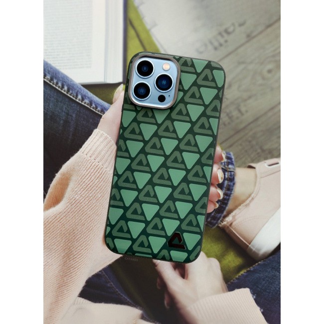 CATANES (for iPhone 13 Pro Max) 3 Pack Case and 2 Screen Protectors Leather Back Cover Triangle Pattern Shockproof Protective Phone Case Green