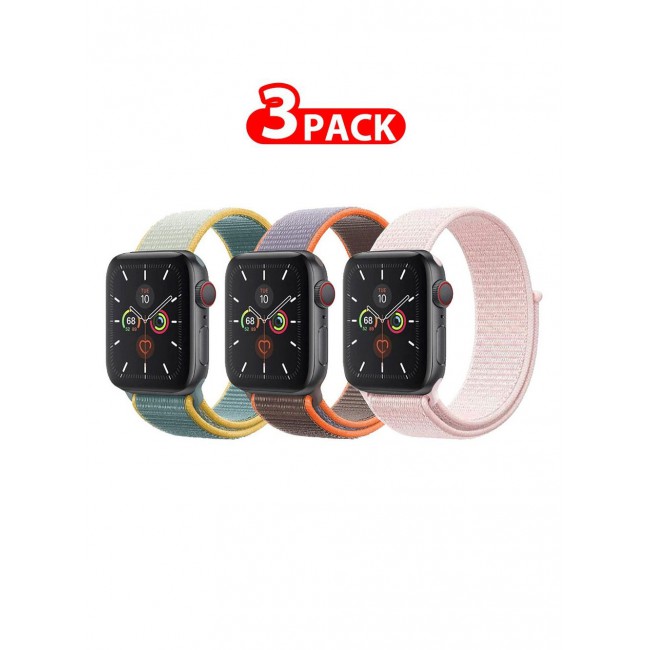 CATANES 3 Pack For Apple Watch 41mm 40mm 38mm Nylon Sport Loop Band Compatible With iWatch Series 7 SE 6 5 4 3 2 1 Men Women Braided Stretchy Nylon Loop Bands