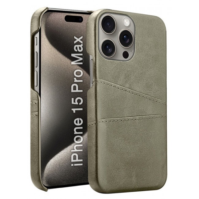 CATANES iPhone 15 Pro Max Case Cover Leather with Card Holder for Men Women Phone Case - Grey