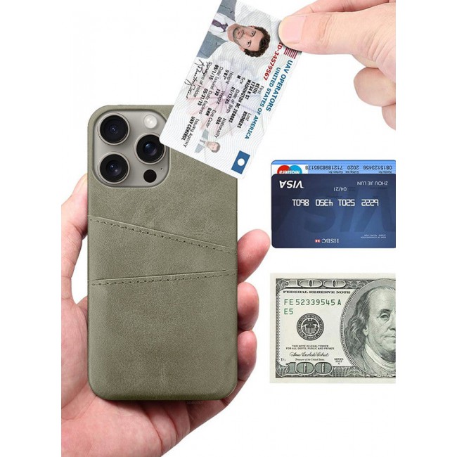 CATANES iPhone 15 Pro Max Case Cover Leather with Card Holder for Men Women Phone Case - Grey