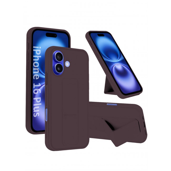 CATANES (for Apple iPhone 16 Plus) Case Premium PU Leather Back Cover with Stand Function Shockproof and Anti Scratch Finger Grip Case Cover / Merlot
