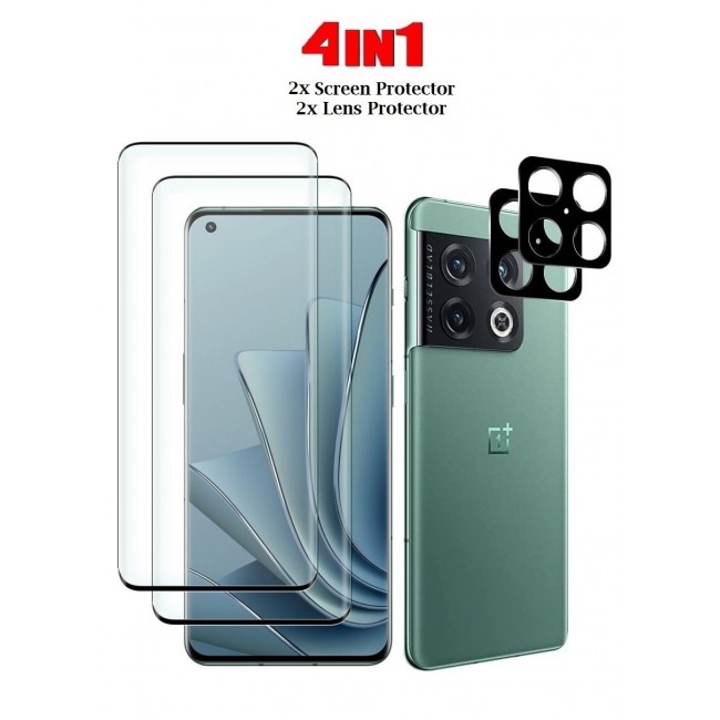 CATANES OnePlus 10 Pro 5G Screen Protector 2Pcs + Camera Lens Protector 2Pcs 9H Hardness Tempered Glass 3D Curved HD Clear Full Adhesive Bubble Free