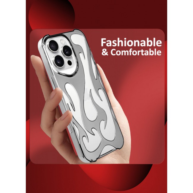 CATANES iPhone 16 Pro Max Case Cover Soft TPU and Glossy with Flame Design - Silver