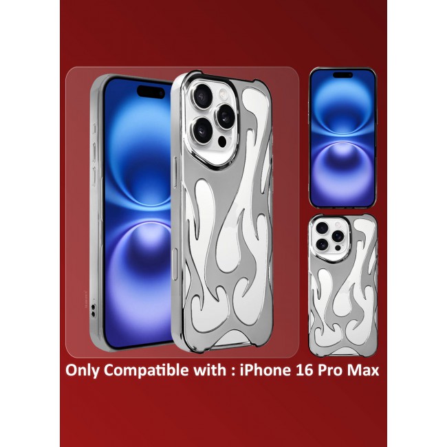 CATANES iPhone 16 Pro Max Case Cover Soft TPU and Glossy with Flame Design - Silver
