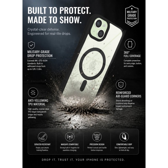 CATANES MagSafe Magnetic Clear Case for iPhone 15 Plus 6.7 inch – Shockproof Protective Cover with Bumper - Black