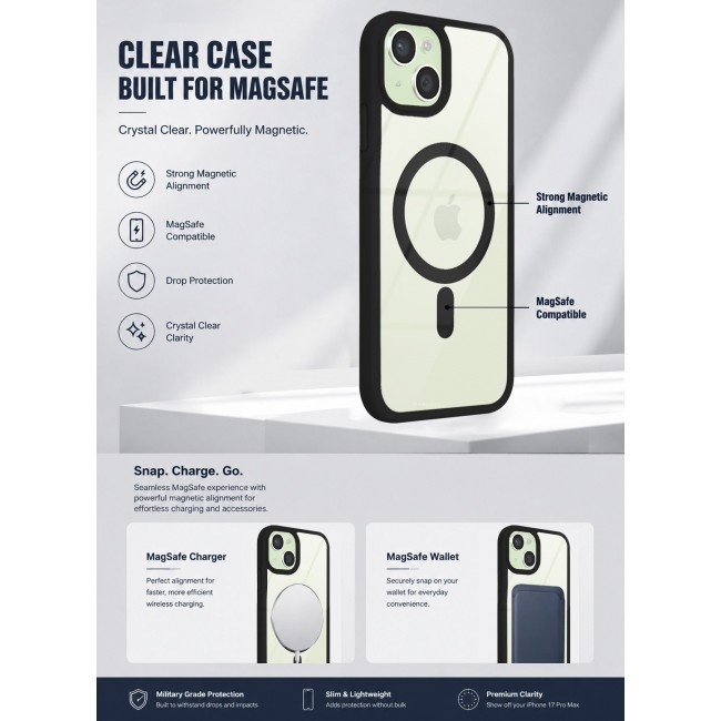 CATANES MagSafe Magnetic Clear Case for iPhone 15 Plus 6.7 inch – Shockproof Protective Cover with Bumper - Black