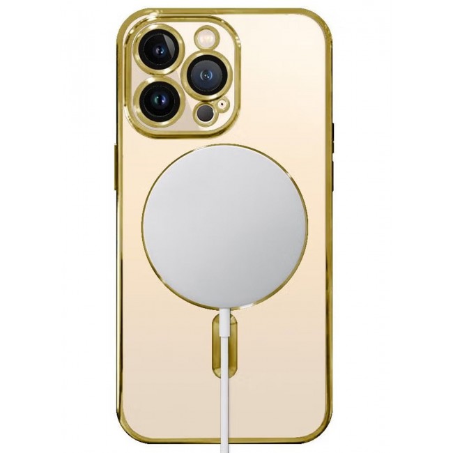 CATANES 2Pack for iPhone 14 Pro Magsafe Case and Screen Protector Clear Electroplating Frame Wireless Charging Cover with Tempered Glass Rose Gold/Clear