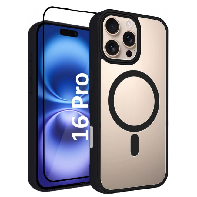 CATANES (for iPhone 16 Pro) 2Packs Magsafe Case Cover Sidecolor Magnetic Strong Shockproof Protective Slim Thin Translucent Cover with Screen Protector - Black Color