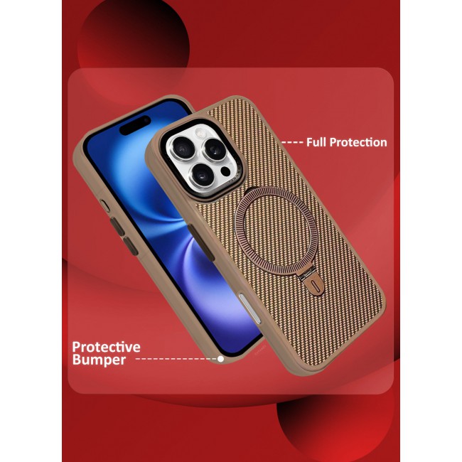 CATANES ( for iPhone 16 Pro Max ) Case, Carbon Fiber Texture, Metal Bracket, Magsafe Kickstand Case Cover - Beige