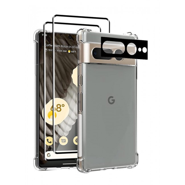 CATANES 4 Packs For Google Pixel 7 Pro TPU Case and 2 Screen Protectors and Camera Lens Protector Clear Transparent Shockproof Protective Phone Case Scratch Resistant Reinforced Corners Cover