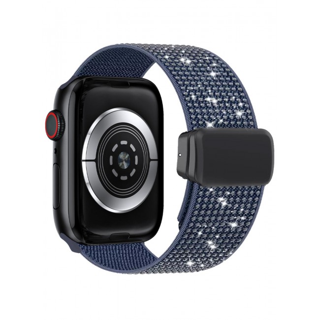 CATANES 44mm 45mm 49mm Elastic Band for Apple Watch Series 1-9, SE & Ultra - Rhinestone Sparkle Watch Band - Dark Blue