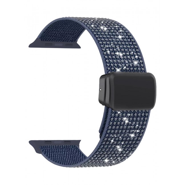 CATANES 44mm 45mm 49mm Elastic Band for Apple Watch Series 1-9, SE & Ultra - Rhinestone Sparkle Watch Band - Dark Blue