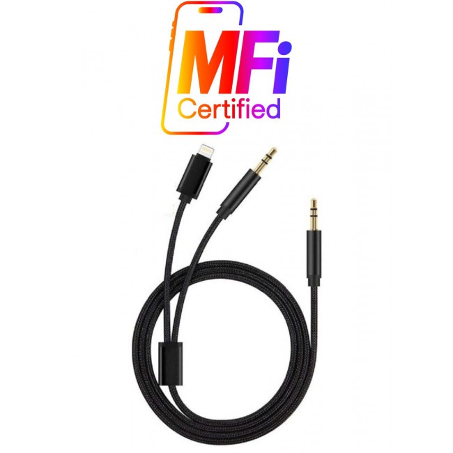 CATANES 2 in 1 Aux Cable 3.5mm Audio and Lightning Headphone Adapter for Android and Apple iOS Nylon Braided Tangle Free Audio Converter Cable 100cm Black