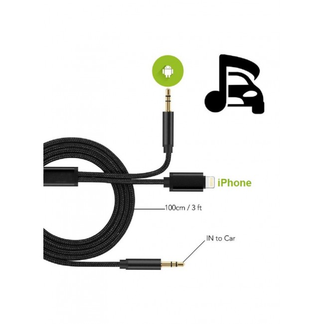 CATANES 2 in 1 Aux Cable 3.5mm Audio and Lightning Headphone Adapter for Android and Apple iOS Nylon Braided Tangle Free Audio Converter Cable 100cm Black