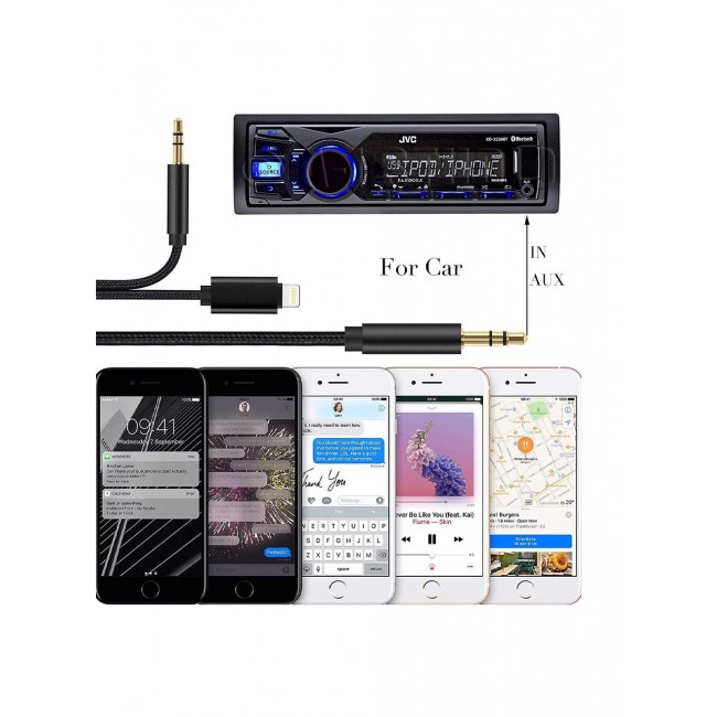 CATANES 2 in 1 Aux Cable 3.5mm Audio and Lightning Headphone Adapter for Android and Apple iOS Nylon Braided Tangle Free Audio Converter Cable 100cm Black