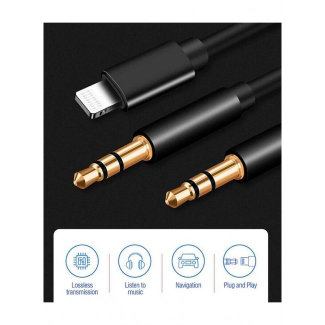 CATANES 2 in 1 Aux Cable 3.5mm Audio and Lightning Headphone Adapter for Android and Apple iOS Nylon Braided Tangle Free Audio Converter Cable 100cm Black