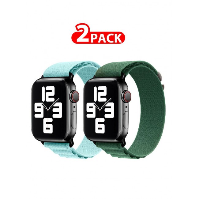 CATANES 2 Pack Of Apple Watch Alpine Loop Band 38mm 40mm 41mm Women Men Adjustable with Metal G-Hook Strap for iWatch Series 7/SE/6/5/4/3/2/1 Light Blue/Green