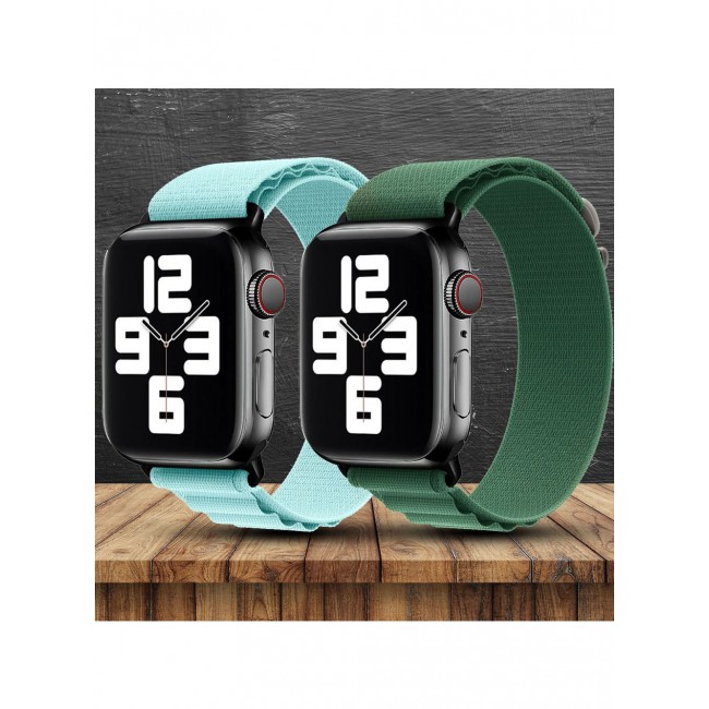 CATANES 2 Pack Of Apple Watch Alpine Loop Band 38mm 40mm 41mm Women Men Adjustable with Metal G-Hook Strap for iWatch Series 7/SE/6/5/4/3/2/1 Light Blue/Green