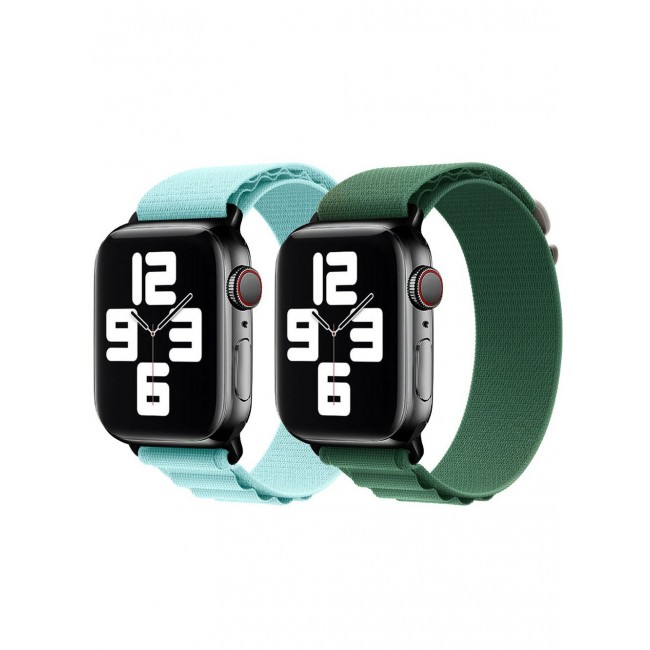 CATANES 2 Pack Of Apple Watch Alpine Loop Band 38mm 40mm 41mm Women Men Adjustable with Metal G-Hook Strap for iWatch Series 7/SE/6/5/4/3/2/1 Light Blue/Green