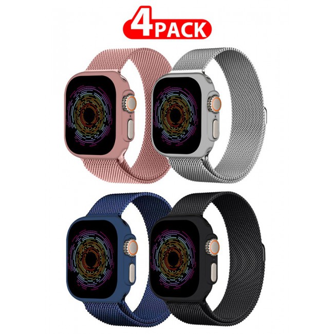 CATANES 4 Pack Stainless Steel Milanese Loop Compatible with Apple Watch Band 42mm 44mm 45mm 49mm men and women Mesh Loop Magnetic Clasp Replacement for iWatch Bands Ultra2/Ultra/Series 9 8 7 SE 6 5 4 3 2 1