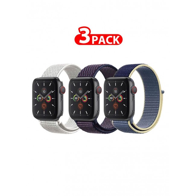 CATANES 3 Pack For Apple Watch 41mm 40mm 38mm Nylon Sport Loop Band Compatible With iWatch Series 7 SE 6 5 4 3 2 1 Men Women Braided Stretchy Nylon Loop Bands