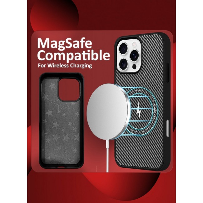 CATANES iPhone 16 Pro Max Case Leather Antifingerprint Cover with Detachable Wallet Card Slot Shell Insert Card Holder Anti Fall Protection Carbon Fiber Design - Black