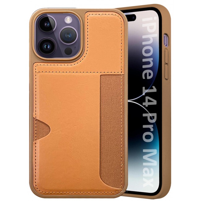 CATANES iPhone 14 Pro Max Case Leather Antifingerprint Cover with Wallet Card Slot Shell, Side Insert Card Holder, Anti Fall Protection - Brown