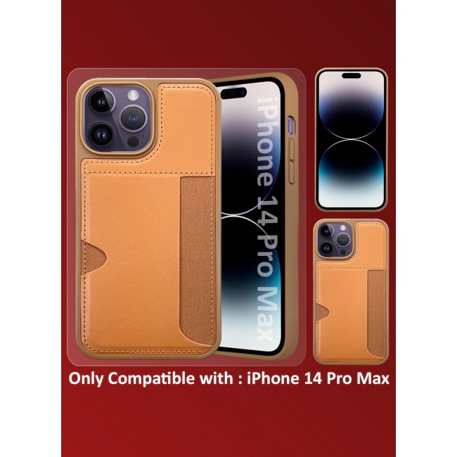 CATANES iPhone 14 Pro Max Case Leather Antifingerprint Cover with Wallet Card Slot Shell, Side Insert Card Holder, Anti Fall Protection - Brown