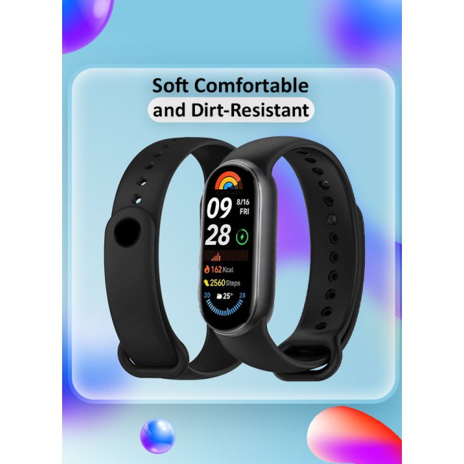 CATANES (for Mi Band 8 and 9) Strap Soft Silicone Replacement Sport Wristband for Xiaomi Mi Band 8 and 9 Watch Band Accessories for Women Men Black