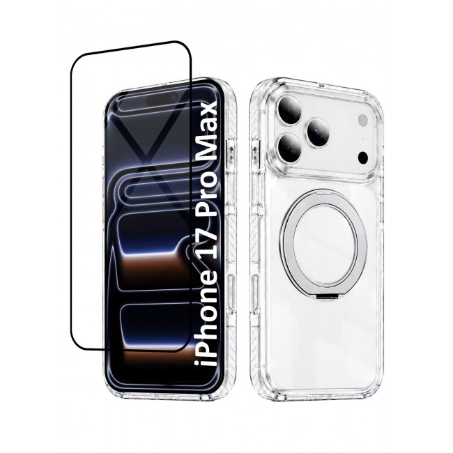 CATANES 2 Pack Magnetic Case For iPhone 17 Pro Max Clear TPU Cover with 360-Degree Rotating Ring Kickstand - Silver