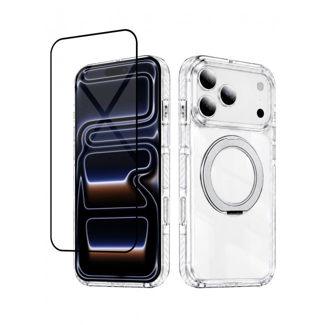 CATANES 2 Pack Magnetic Case For iPhone 17 Pro Max Clear TPU Cover with 360-Degree Rotating Ring Kickstand - Silver